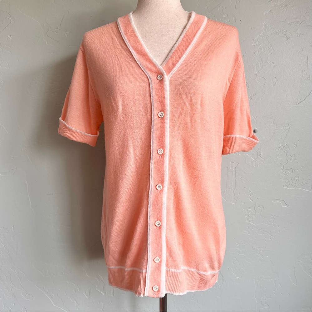 Koret VTG Union‎ Made Women’s Pastel Peach Button-Up Cardigan Sweater Small EUC